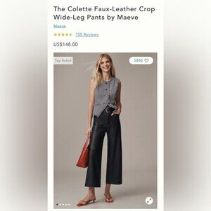 NWT Size 20W - The Colette Faux-Leather Crop Wide-Leg Pants Maeve (NWT US$ 148)
